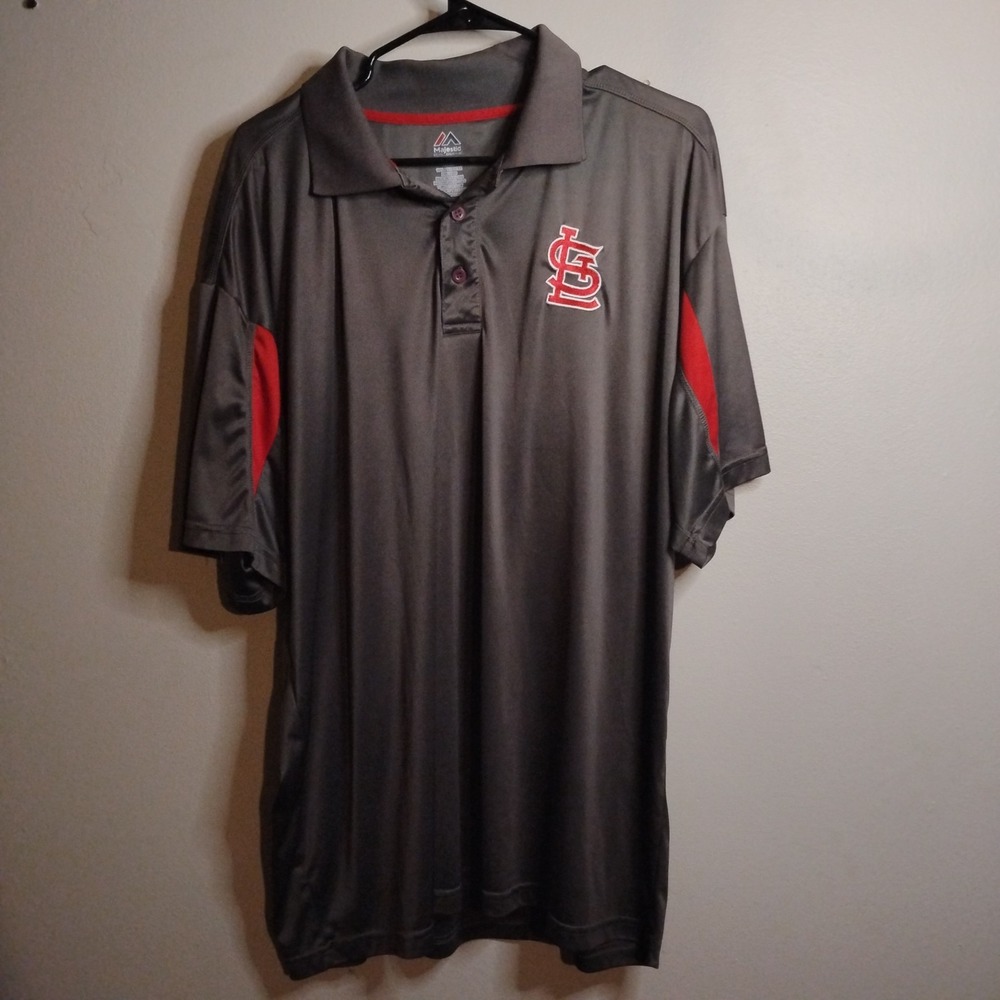 Majestic St. Louis Cardinals Gray Red Polo Shirt 2XL MLB Baseball